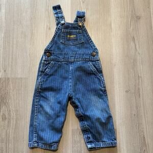 Baby Toddlers Vintage 80's Oshkosh B'Gosh Pinstripe Denim Blue Jean Overalls 16M